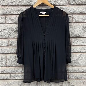 Elegant Black Sheer Blouse with 3/4 Sleeves